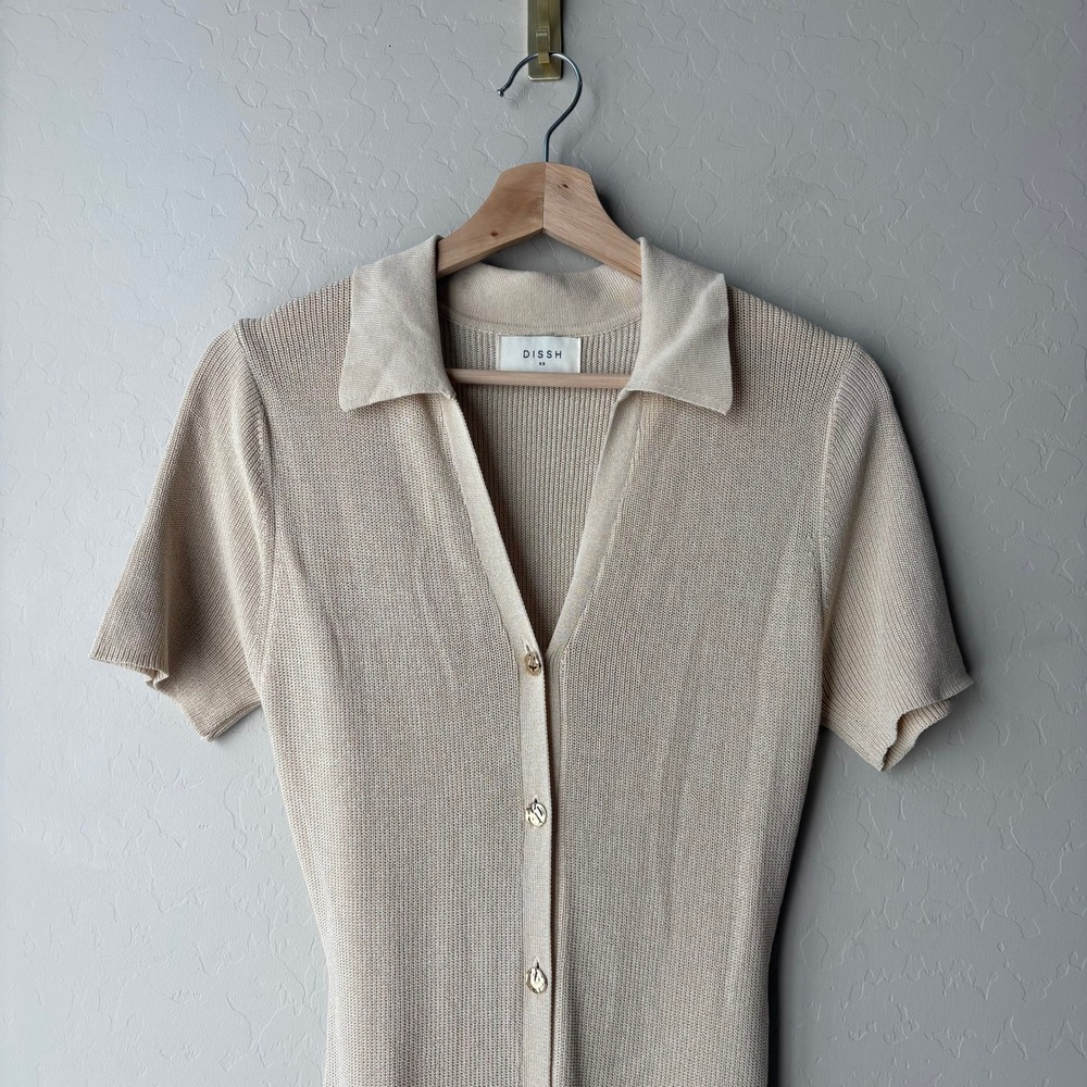 DISSH Dress Liam Beige Ribbed Knit Button Down Maxi Dress Size XS - Picture 3 of 9